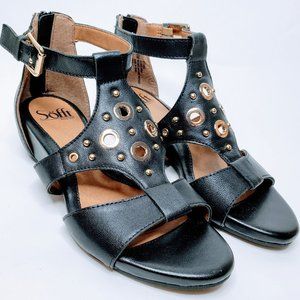 NIB Sofft Gretchen Black/Gold Ankle Strap Sandals